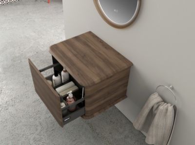 Meuble sous-vasque à suspendre l.61 cm avec plan de toilette, effet noyer, Idra