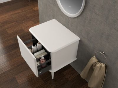 Meuble sous-vasque à suspendre l.61 cm avec plan de toilette et pieds H.29 cm, blanc mat, Idra