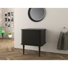 Meuble sous-vasque à suspendre l.61 cm avec plan de toilette et pieds H.29 cm, noir mat, Idra