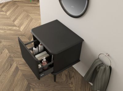 Meuble sous-vasque à suspendre l.61 cm avec plan de toilette et pieds H.29 cm, noir mat, Idra