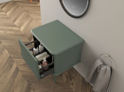 Meuble sous-vasque à suspendre l.61 cm avec plan de toilette et pieds H.29 cm, vert mat, Idra