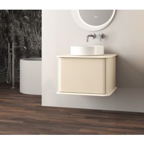 Meuble sous-vasque à suspendre l.61 cm avec plan de toilette et vasque à poser, beige coton, Idra