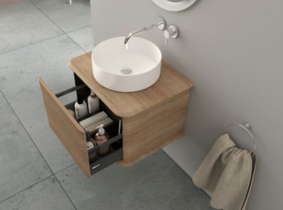 Meuble sous-vasque à suspendre l.61 cm avec plan de toilette et vasque à poser, effet chêne tabac, Idra