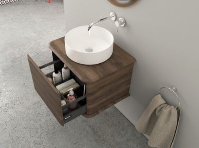 Meuble sous-vasque à suspendre l.61 cm avec plan de toilette et vasque à poser, effet noyer, Idra