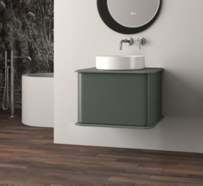 Meuble sous-vasque à suspendre l.61 cm avec plan de toilette et vasque à poser, vert mat, Idra