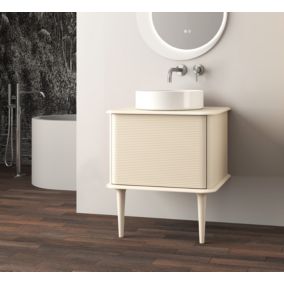 Meuble sous-vasque à suspendre l.61 cm avec plan de toilette, vasque à poser et pieds H.29 cm, beige coton, Idra