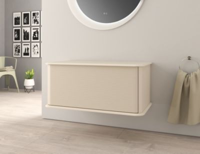 Meuble sous-vasque à suspendre l.95 cm avec plan de toilette, beige coton, Idra