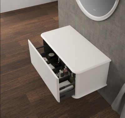 Meuble sous-vasque à suspendre l.95 cm avec plan de toilette, blanc mat, Idra