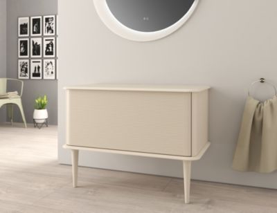 Meuble sous-vasque à suspendre l.95 cm avec plan de toilette et pieds H.29 cm, beige coton, Idra