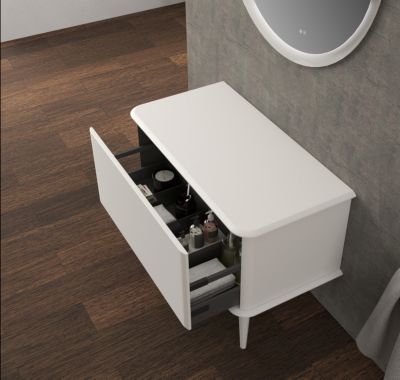 Meuble sous-vasque à suspendre l.95 cm avec plan de toilette et pieds H.29 cm, blanc mat, Idra