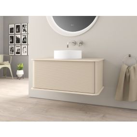 Meuble sous-vasque à suspendre l.95 cm avec plan de toilette et vasque à poser, beige coton, Idra