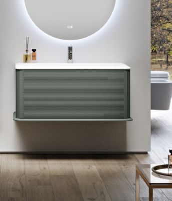 Meuble sous-vasque à suspendre l.95 cm avec plan vasque résine, vert mat, Idra