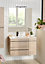 Meuble sous vasque à suspendre Lines décor chêne naturel 85 cm + plan vasque en céramique blanche + miroir éclairant