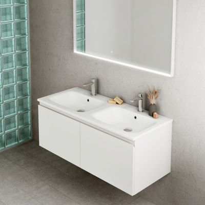 Meuble de salle de bain blanc mat sous lavabo suspendu avec deux porte –  Océan Sanitaire