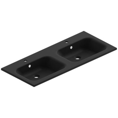 Meuble sous vasque à suspendre Pura blanc 120 cm + plan double vasque en résine noir