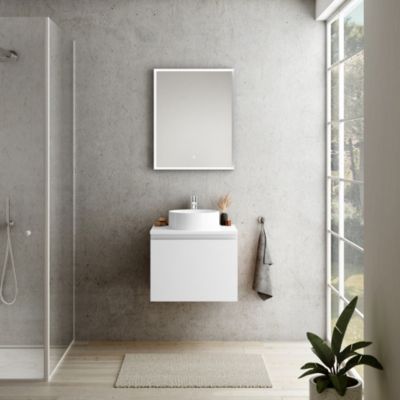 Plan de toilette suspendu pour vasque will - 60 cm - ep. 12 cm - décor chêne - Vente de MOB-IN