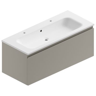 Meuble sous vasque à suspendre Pura gris 120 cm + plan vasque en résine blanc mat