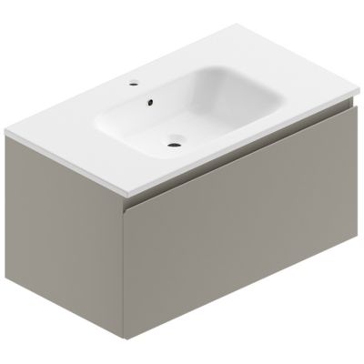 Meuble sous vasque à suspendre Pura gris 90 cm + plan vasque en résine blanc
