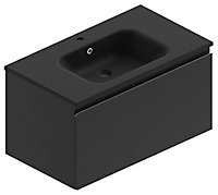 Meuble sous vasque à suspendre Pura noir 90 cm + plan vasque en résine noir