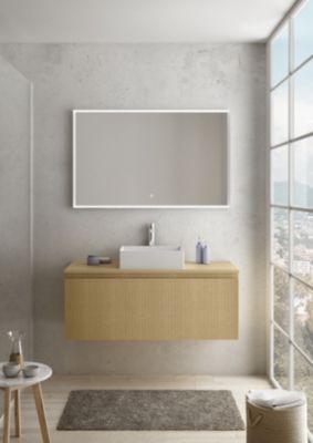 Meuble salle de bain bois sous vasque laqué gris