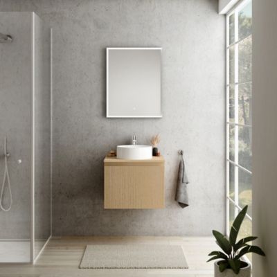 Meuble sous vasque à suspendre Pura placage chêne clair strié 60 cm + Plan de toilette