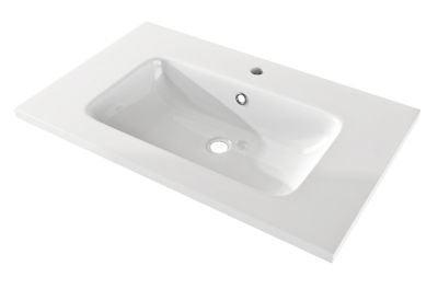 Meuble sous vasque à suspendre Urban aspect noyer 74 cm + plan vasque en résine blanc