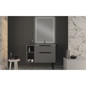 Meuble sous vasque à suspendre Urban gris mat 74 cm + plan vasque en résine blanc