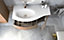 Meuble sous vasque à suspendre Vague décor chêne naturel 104 cm + plan vasque en résine blanc + meuble complément droite