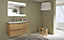 Meuble sous vasque à suspendre Vague décor chêne naturel 104 cm + plan vasque en résine blanc + meuble complément droite