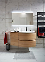 Meuble sous vasque à suspendre Vague décor chêne naturel 104 cm + plan vasque en résine blanc + meuble complément gauche