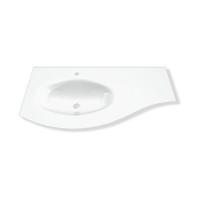 Meuble sous vasque à suspendre Vague décor chêne naturel 104 cm + plan vasque en verre blanc + meuble complément droite