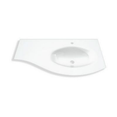 Meuble sous vasque à suspendre Vague décor chêne naturel 104 cm + plan vasque en verre blanc + meuble complément gauche