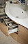 Meuble sous vasque à suspendre Vague décor chêne naturel 138 cm + plan vasque en résine blanc + 2 meubles compléments