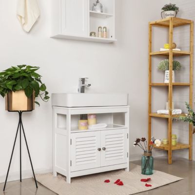 Meuble sous vasque blanc 2 portes 1 niche L60cm