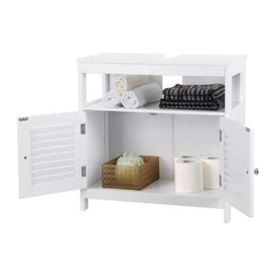 Meuble sous vasque blanc 2 portes 1 niche L60cm