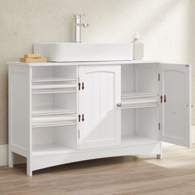 Meuble Sous Vasque Blanc 2 Portes 3 Niches - L90 cm