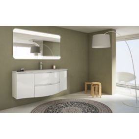 Meuble sous vasque blanc Vague 138 cm + complément gauche et droit + plan vasque en résine