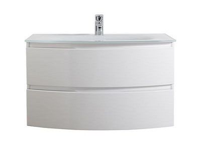Meuble sous vasque blanc Vague 138 cm + complément gauche et droit + plan vasque en résine