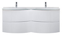 Meuble sous-vasque blanc Vague 138 cm + plan double vasque en résine