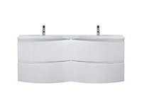 Meuble sous-vasque blanc Vague 138 cm + plan double vasque en verre