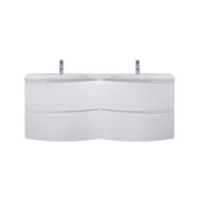 Meuble sous-vasque blanc Vague 138 cm + plan double vasque en verre