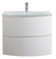 Meuble sous-vasque blanc Vague 70 cm + plan vasque en verre