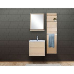 Meuble sous vasque chêne avec plan résine ENIO 60cm + miroir + colonne