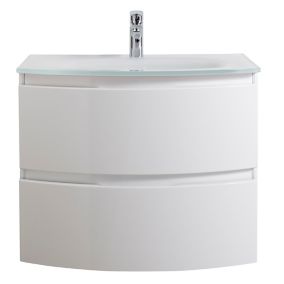 Meuble sous-vasque Cooke & Lewis blanc Vague 70 cm + plan vasque en verre