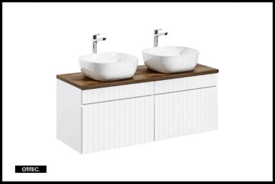Meuble sous vasque de 120 cm - avec 2 vasques à poser - avec plan - 2 tiroirs - MINO