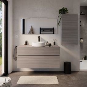 Meuble sous vasque effet chêne clair l.120 cm 2 tiroirs, Calao