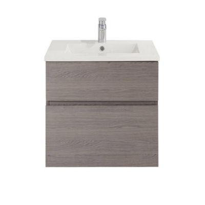 Meuble sous vasque effet chêne fumé l.60 cm 2 tiroirs, Calao