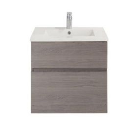 Meuble sous vasque effet chêne fumé l.60 cm 2 tiroirs, Calao