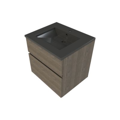 Meuble sous vasque effet chêne fumé l.60 cm 2 tiroirs, Calao