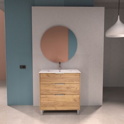 Meuble sous-vasque effet chêne l.80 cm + plan simple vasque porcelaine, Futurbath Louna